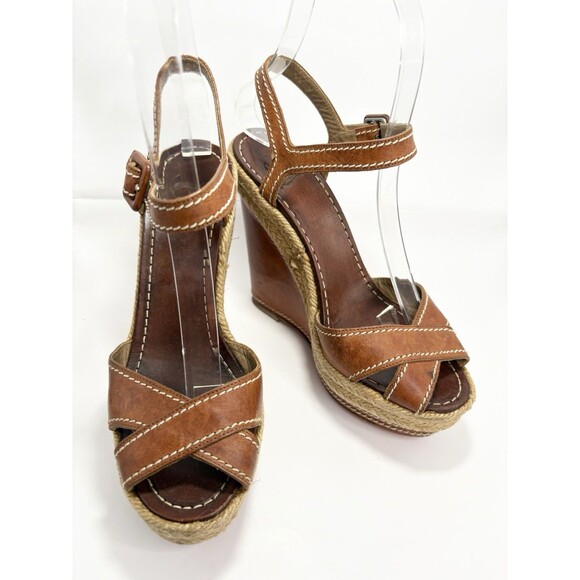 Christian Louboutin Brown Leather Almeria 120 Espadrille Wedge Sandals Sz 35 5 - Picture 4 of 10